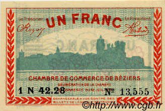 1 Franc FRANCE Regionalismus und verschiedenen Béziers 1921 JP.027.33 fST to ST