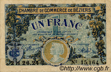 1 Franc FRANCE regionalism and miscellaneous Béziers 1922 JP.027.34 VF - XF
