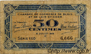 50 Centimes FRANCE régionalisme et divers Blois 1918 JP.028.09 TB