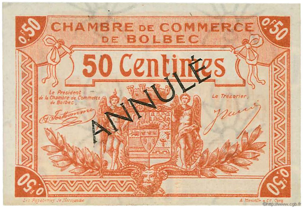 50 Centimes Annulé FRANCE regionalism and miscellaneous Bolbec 1920 JP.029.04 AU+