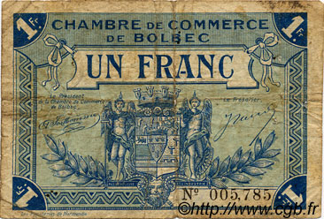 1 Franc FRANCE Regionalismus und verschiedenen Bolbec 1918 JP.029.05 S
