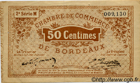 50 Centimes FRANCE régionalisme et divers Bordeaux 1914 JP.030.04 TB