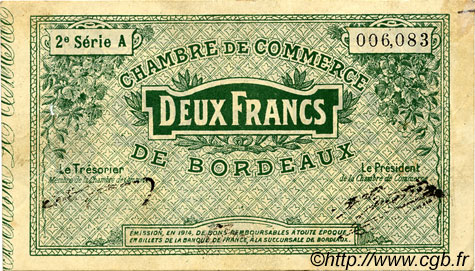2 Francs FRANCE regionalism and miscellaneous Bordeaux 1914 JP.030.09 VF - XF