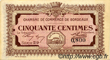 50 Centimes FRANCE regionalismo y varios Bordeaux 1917 JP.030.11 SC a FDC