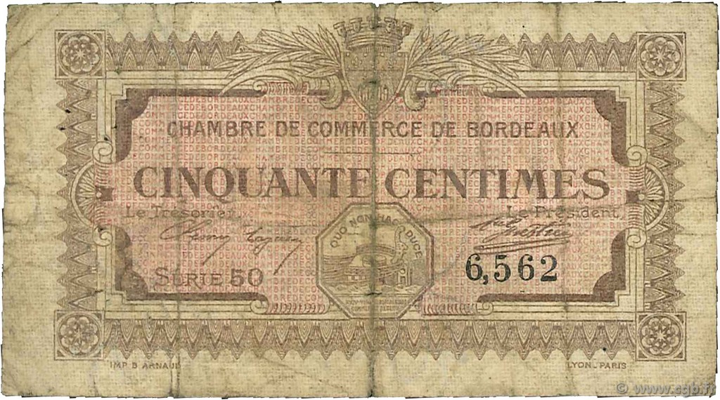 50 Centimes FRANCE régionalisme et divers Bordeaux 1917 JP.030.11 TB