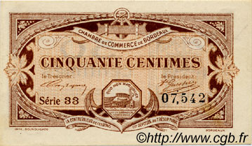 50 Centimes FRANCE Regionalismus und verschiedenen Bordeaux 1917 JP.030.20 fST to ST