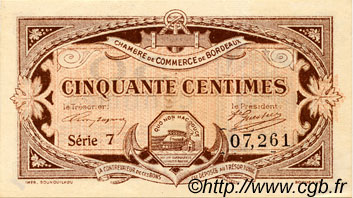 50 Centimes FRANCE Regionalismus und verschiedenen Bordeaux 1917 JP.030.20 SS to VZ