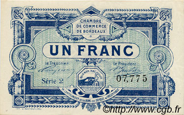 1 Franc FRANCE regionalism and various Bordeaux 1917 JP.030.21 AU+