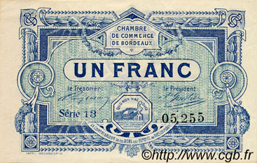 1 Franc FRANCE régionalisme et divers Bordeaux 1917 JP.030.21 TB