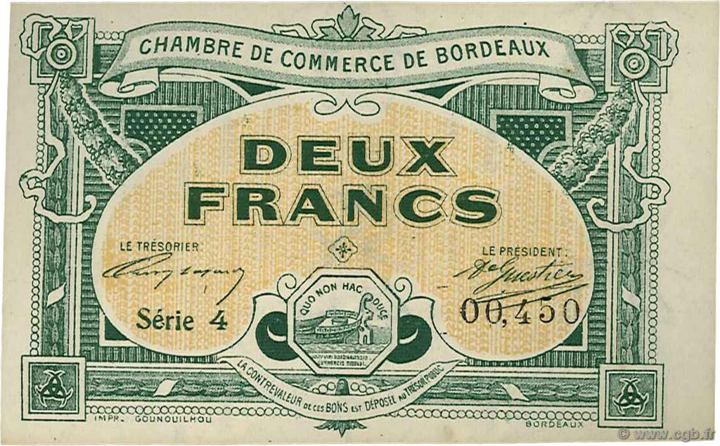 2 Francs FRANCE Regionalismus und verschiedenen Bordeaux 1917 JP.030.23 fST to ST