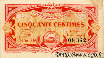 50 Centimes FRANCE regionalismo y varios Bordeaux 1920 JP.030.24 MBC a EBC