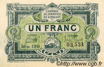 1 Franc FRANCE regionalismo y varios Bordeaux 1920 JP.030.26 MBC a EBC