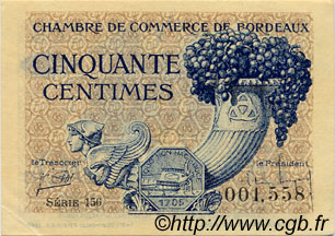 50 Centimes FRANCE regionalismo y varios Bordeaux 1921 JP.030.28 MBC a EBC