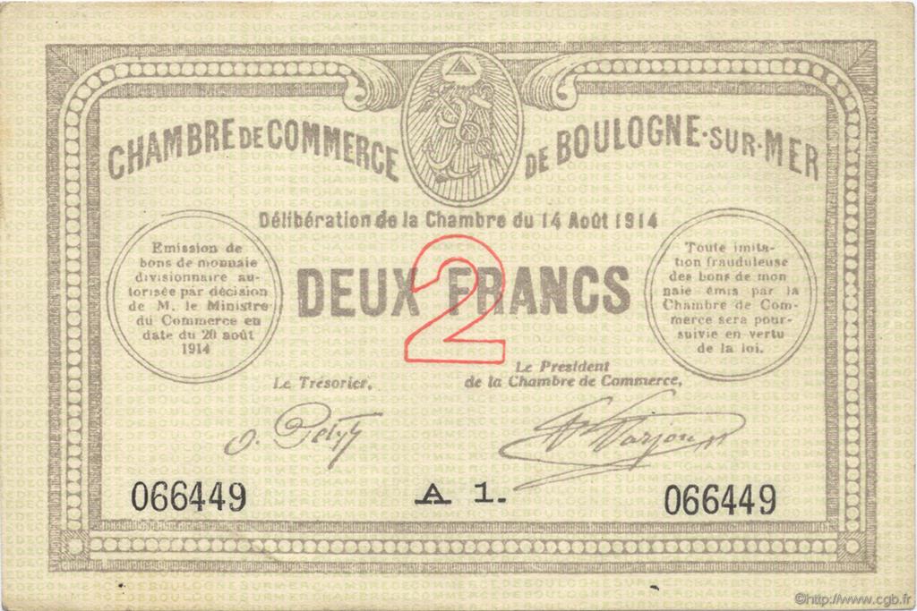 2 Francs FRANCE Regionalismus und verschiedenen Boulogne-Sur-Mer  1914 JP.031.13 SS to VZ