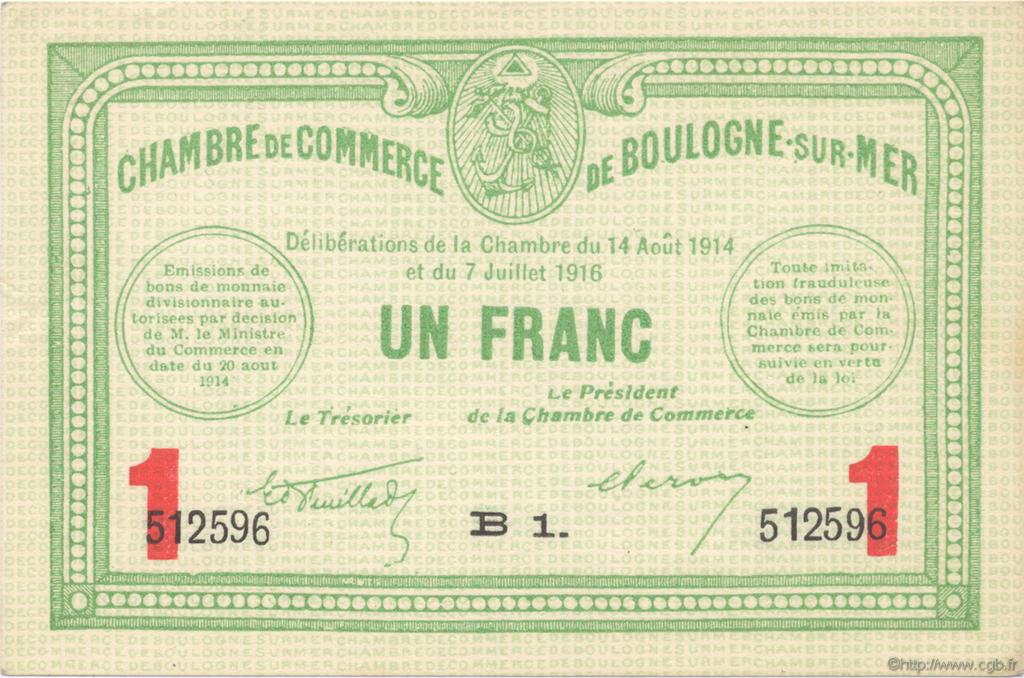 1 Franc FRANCE regionalism and various Boulogne-Sur-Mer  1914 JP.031.19 AU+