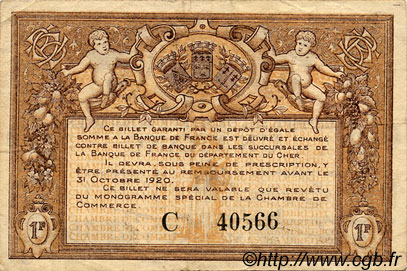 1 Franc FRANCE regionalismo y varios Bourges 1915 JP.032.02 MBC a EBC