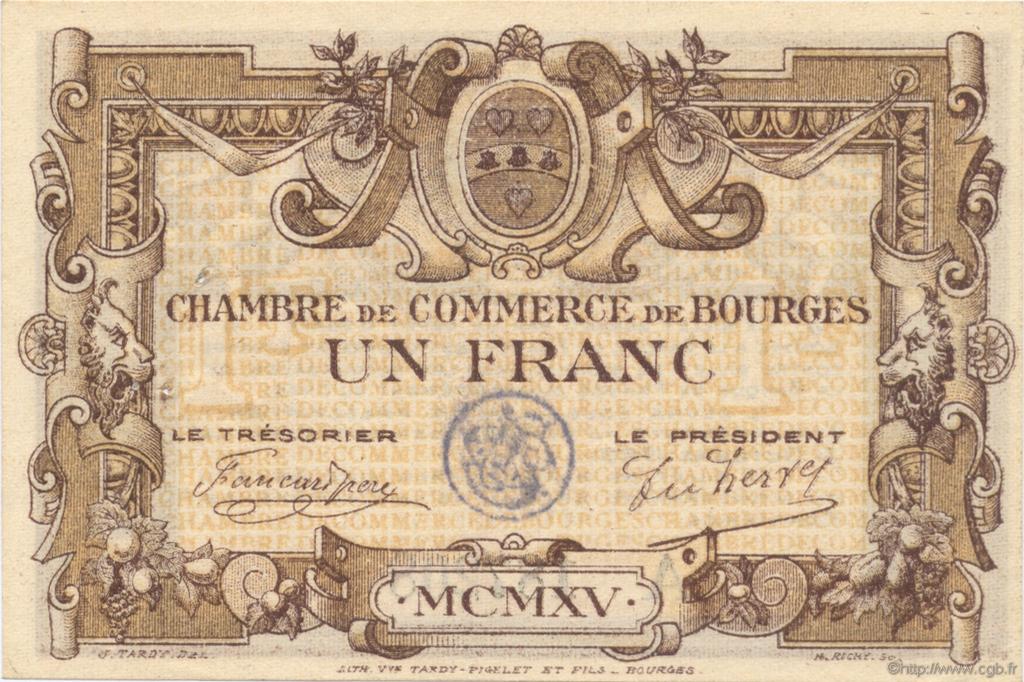 1 Franc FRANCE regionalism and miscellaneous Bourges 1915 JP.032.06 VF - XF