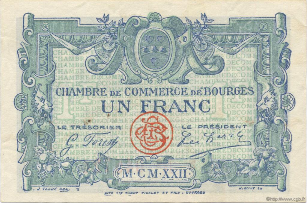 1 Franc FRANCE régionalisme et divers Bourges 1922 JP.032.13 TTB à SUP