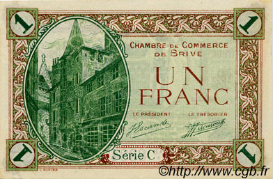 1 Franc FRANCE regionalismo e varie Brive 1918 JP.033.02 AU a FDC