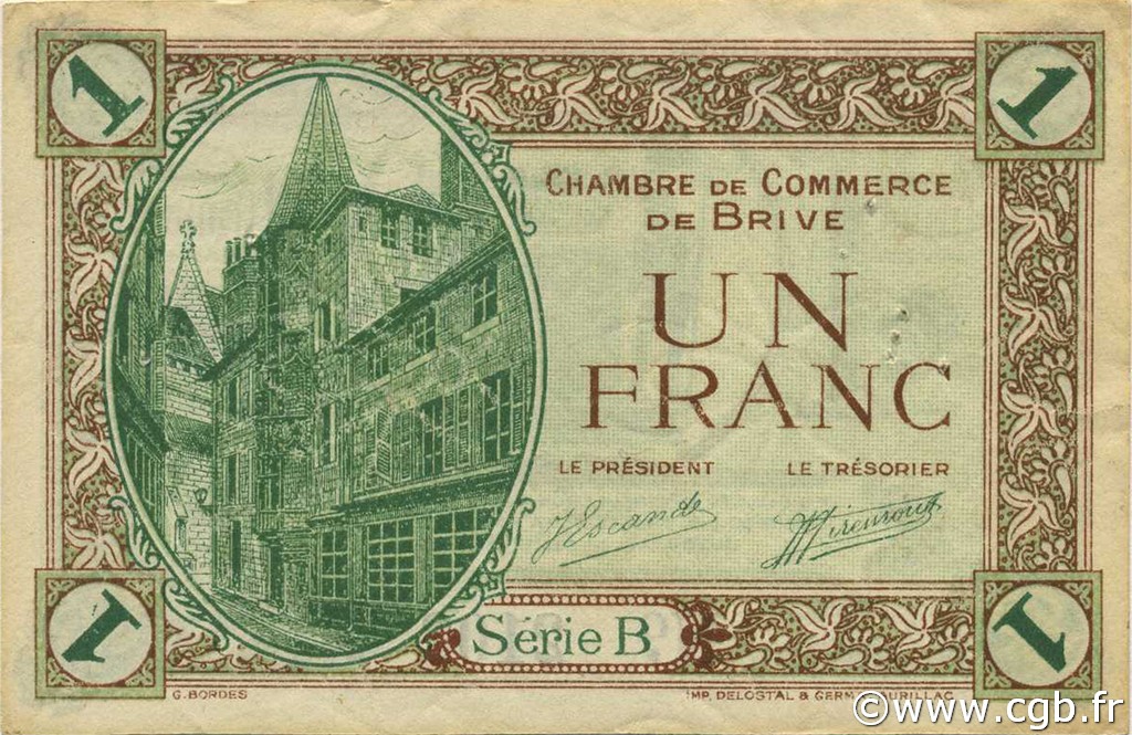 1 Franc FRANCE regionalismo e varie Brive 1918 JP.033.02 BB to SPL