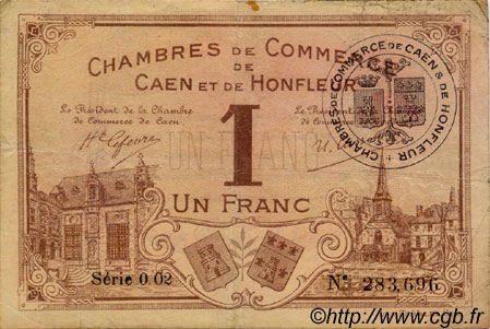 1 Franc FRANCE Regionalismus und verschiedenen Caen et Honfleur 1920 JP.034.03 S