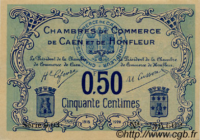 50 Centimes FRANCE regionalism and miscellaneous Caen et Honfleur 1920 JP.034.04 AU+