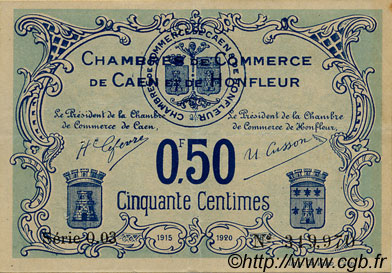 50 Centimes FRANCE regionalism and various Caen et Honfleur 1918 JP.034.04 VF - XF