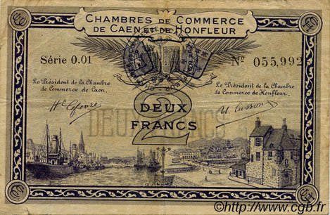 2 Francs FRANCE régionalisme et divers Caen et Honfleur 1918 JP.034.10 TB
