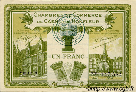 1 Franc FRANCE regionalism and miscellaneous Caen et Honfleur 1918 JP.034.14 VF - XF