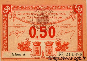50 Centimes FRANCE regionalism and various Caen et Honfleur 1918 JP.034.16 F