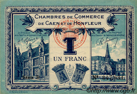 1 Franc FRANCE Regionalismus und verschiedenen Caen et Honfleur 1918 JP.034.18 fST to ST
