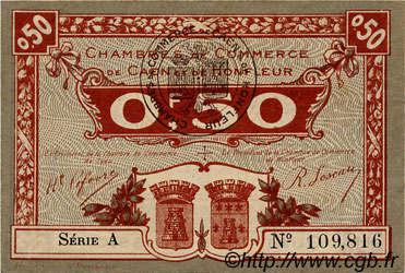 50 Centimes FRANCE regionalismo y varios Caen et Honfleur 1918 JP.034.20 MBC a EBC