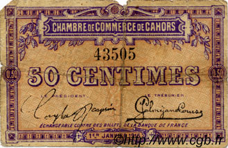 50 Centimes FRANCE régionalisme et divers Cahors 1915 JP.035.01 TB