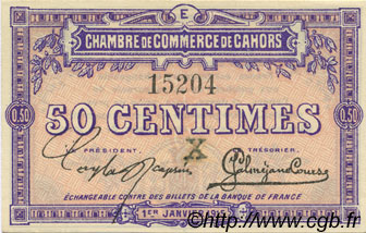 50 Centimes FRANCE regionalism and miscellaneous Cahors 1915 JP.035.09 VF - XF