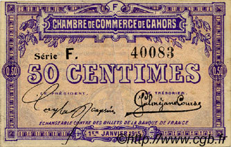 50 Centimes FRANCE regionalismo e varie Cahors 1915 JP.035.12 BB to SPL