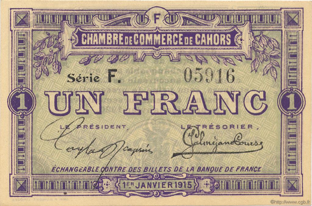 1 Franc FRANCE regionalismo y varios Cahors 1915 JP.035.14 SC a FDC