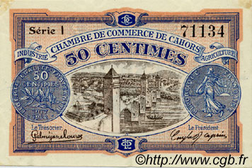 50 Centimes FRANCE regionalismo e varie Cahors 1917 JP.035.17 AU a FDC