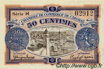 50 Centimes FRANCE regionalism and miscellaneous Cahors 1917 JP.035.17 VF - XF