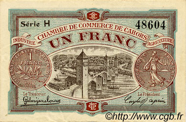1 Franc FRANCE regionalism and miscellaneous Cahors 1917 JP.035.19 VF - XF