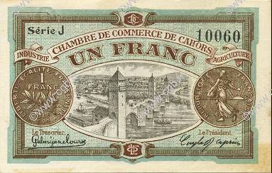 1 Franc FRANCE regionalismo e varie Cahors 1918 JP.035.22 AU a FDC