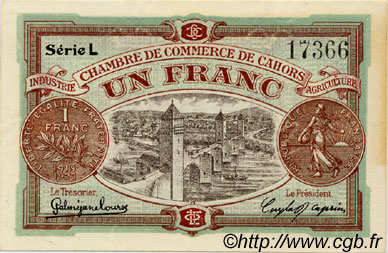 1 Franc FRANCE regionalism and various Cahors 1919 JP.035.24 VF - XF