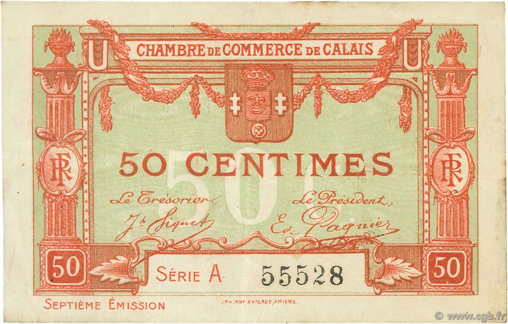 50 Centimes FRANCE regionalism and miscellaneous Calais 1918 JP.036.40 F