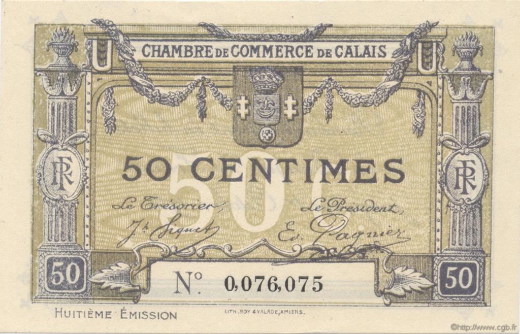 50 Centimes FRANCE regionalism and miscellaneous Calais 1918 JP.036.42 AU+