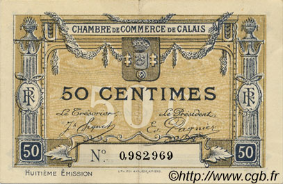 50 Centimes FRANCE regionalism and miscellaneous Calais 1918 JP.036.42 VF - XF