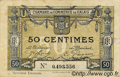 50 Centimes FRANCE regionalism and various Calais 1918 JP.036.42 F