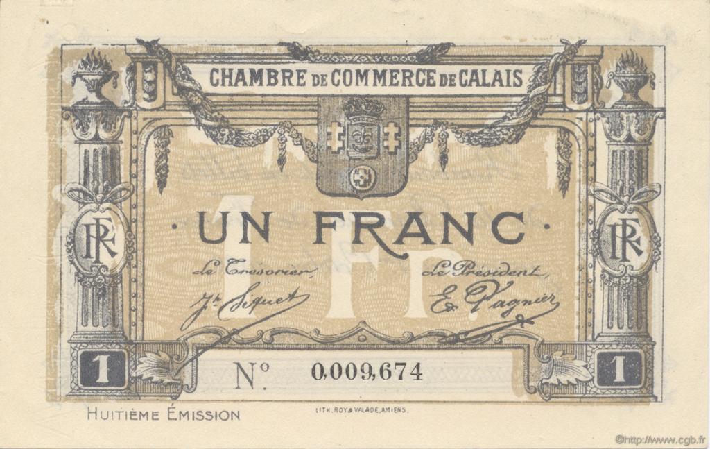 1 Franc FRANCE regionalism and various Calais 1916 JP.036.43 AU+