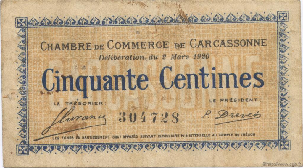 50 Centimes FRANCE Regionalismus und verschiedenen Carcassonne 1920 JP.038.15 S