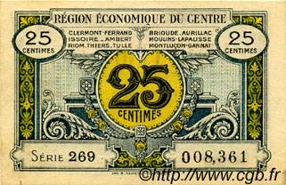 25 Centimes FRANCE Regionalismus und verschiedenen Région Économique Du Centre 1918 JP.040.01 fST to ST