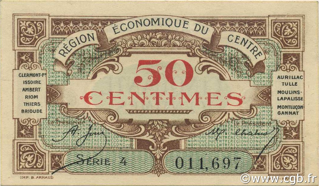 50 Centimes FRANCE regionalismo e varie Région Économique Du Centre 1918 JP.040.05 AU a FDC