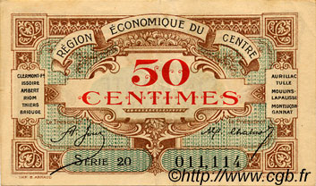 50 Centimes FRANCE regionalism and various Région Économique Du Centre 1918 JP.040.05 VF - XF
